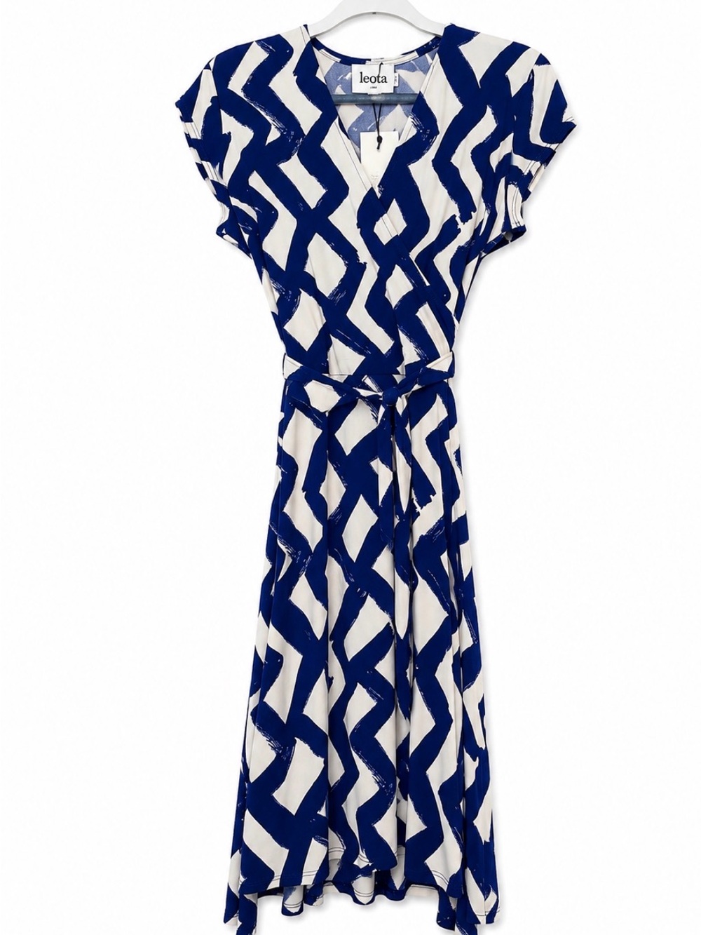 Leota Navy & White Abstract Wrap Maxi Dress